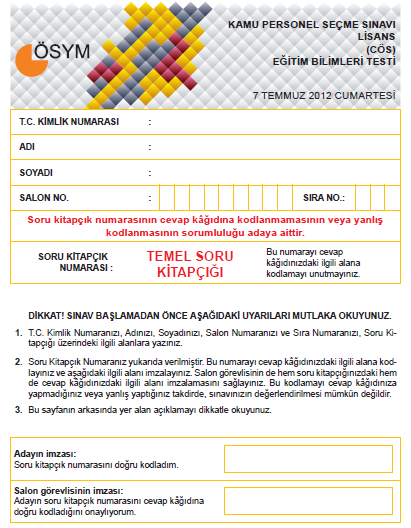 2012 Eğitim Bilimleri Testi ve Cevap Anahtarı 1