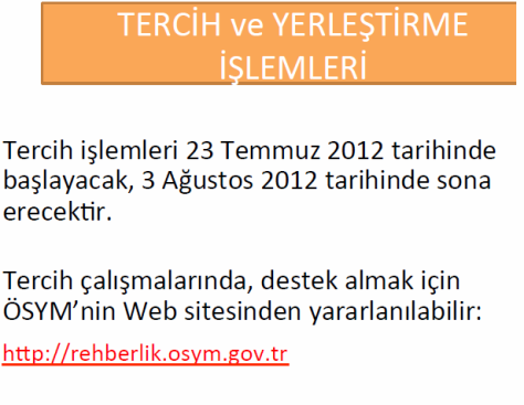Üniversite Tercih ve Yerleştirme Tarihleri 2012 2