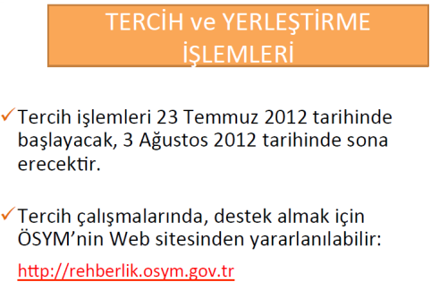 2012 Üniversite Kontenjanları, Tercih ve Yerleştirme İşlemleri 7