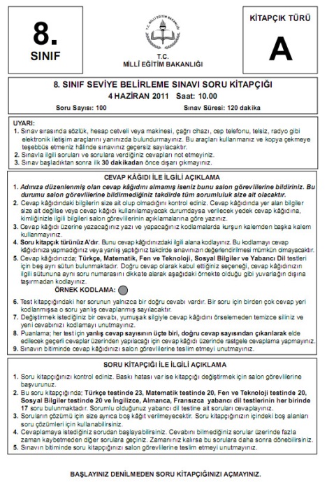 4 Haziran 2011 İlköğretim 8 SBS Sınav Cevapları - GALERİ 1