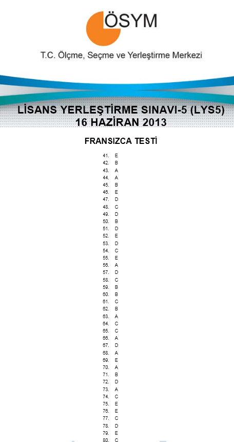 16 Haziran 2013 LYS-5 Yabancı Dil Cevap Anahtarı 6