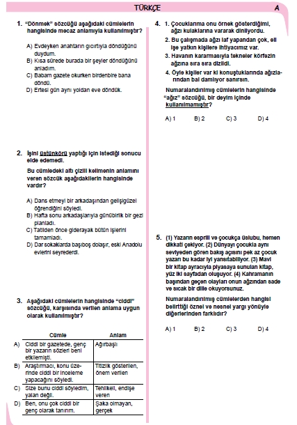 26 Kasım 2014 8. Sınıf 1. Dönem Türkçe Sınav Soruları ve Cevapları 2