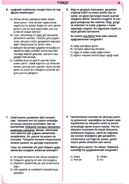 26 Kasım 2014 8. Sınıf 1. Dönem Türkçe Sınav Soruları ve Cevapları 3