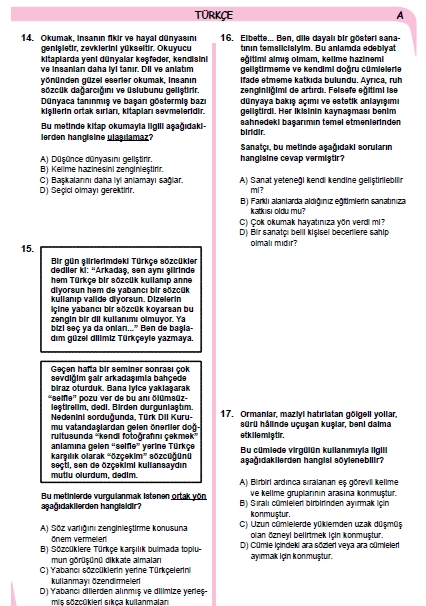 26 Kasım 2014 8. Sınıf 1. Dönem Türkçe Sınav Soruları ve Cevapları 5
