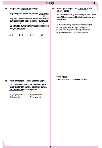26 Kasım 2014 8. Sınıf 1. Dönem Türkçe Sınav Soruları ve Cevapları 6