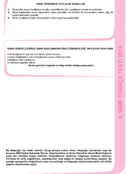 26 Kasım 2014 8. Sınıf 1. Dönem Türkçe Sınav Soruları ve Cevapları 7