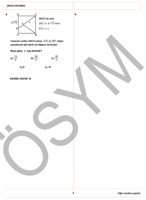 2015 LYS-1 (Matematik-Geometri) Soru ve Cevap Anahtarı 12