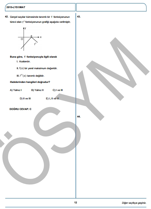 2015 LYS-1 (Matematik-Geometri) Soru ve Cevap Anahtarı 9