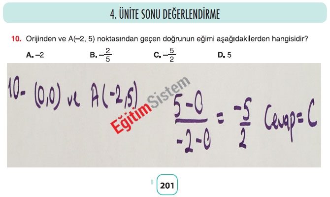 8. Sınıf Matematik 4. Ünite Sonu Değerlendirme Soru Cevapları 10