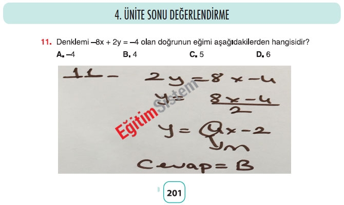 8. Sınıf Matematik 4. Ünite Sonu Değerlendirme Soru Cevapları 11