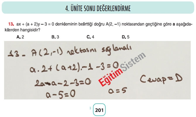 8. Sınıf Matematik 4. Ünite Sonu Değerlendirme Soru Cevapları 13