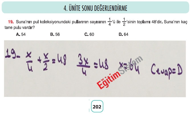 8. Sınıf Matematik 4. Ünite Sonu Değerlendirme Soru Cevapları 19