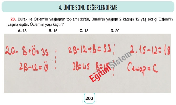 8. Sınıf Matematik 4. Ünite Sonu Değerlendirme Soru Cevapları 20