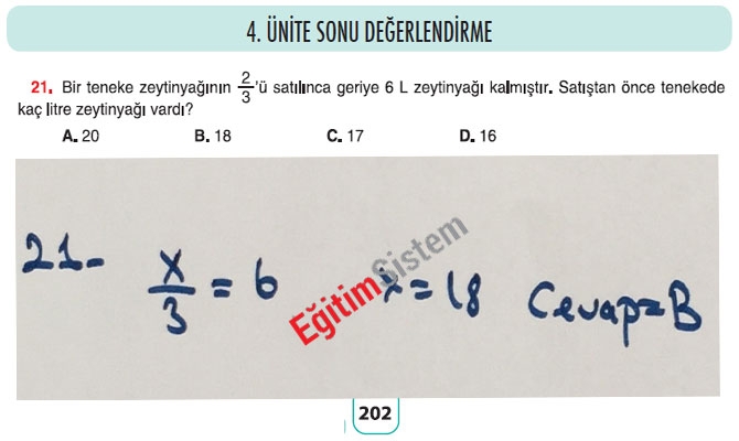 8. Sınıf Matematik 4. Ünite Sonu Değerlendirme Soru Cevapları 21