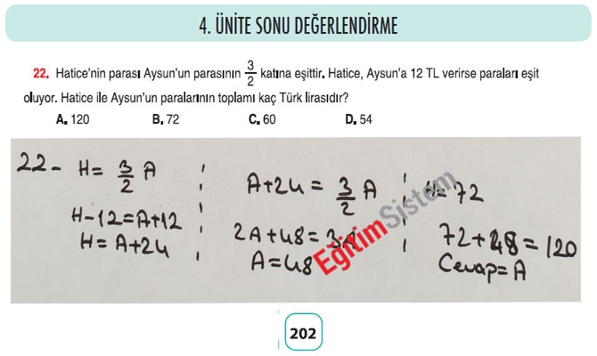 8. Sınıf Matematik 4. Ünite Sonu Değerlendirme Soru Cevapları 22