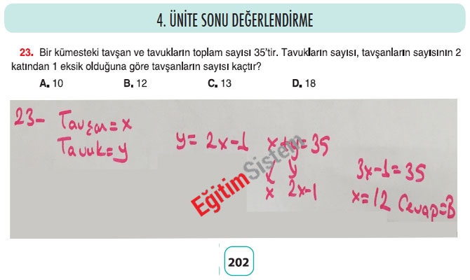 8. Sınıf Matematik 4. Ünite Sonu Değerlendirme Soru Cevapları 23