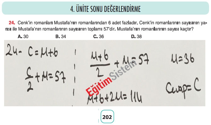 8. Sınıf Matematik 4. Ünite Sonu Değerlendirme Soru Cevapları 24