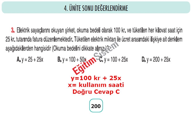 8. Sınıf Matematik 4. Ünite Sonu Değerlendirme Soru Cevapları 3