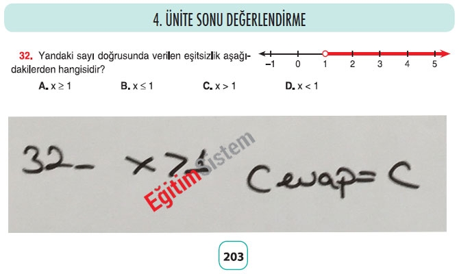 8. Sınıf Matematik 4. Ünite Sonu Değerlendirme Soru Cevapları 32