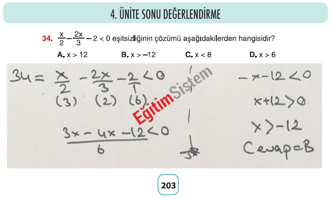 8. Sınıf Matematik 4. Ünite Sonu Değerlendirme Soru Cevapları 34