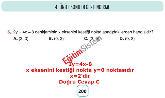 8. Sınıf Matematik 4. Ünite Sonu Değerlendirme Soru Cevapları 5