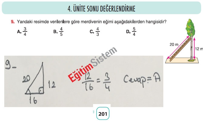 8. Sınıf Matematik 4. Ünite Sonu Değerlendirme Soru Cevapları 9