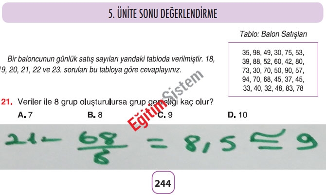 8. Sınıf Matematik 5. Ünite Sonu Değerlendirme Soru Cevapları 21