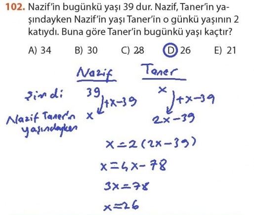 9. Sınıf Matematik Sayfa 184-194 Cevapları 102