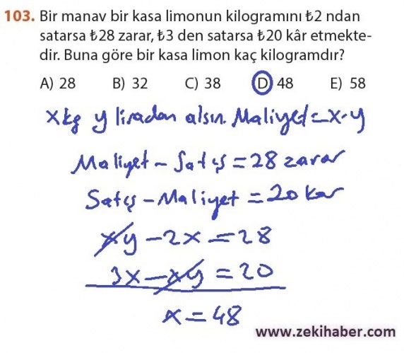 9. Sınıf Matematik Sayfa 184-194 Cevapları 103