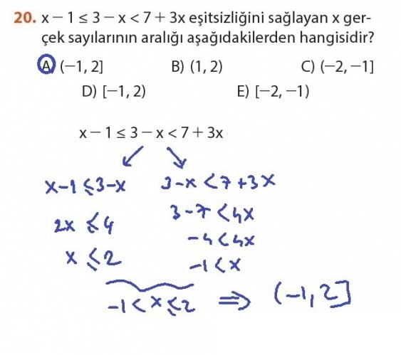 9. Sınıf Matematik Sayfa 184-194 Cevapları 20