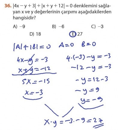 9. Sınıf Matematik Sayfa 184-194 Cevapları 36