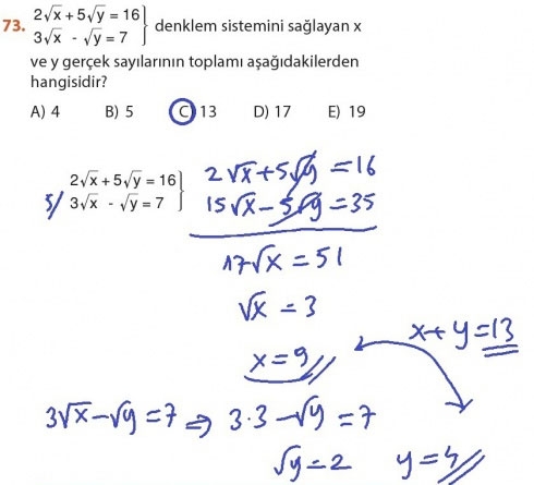 9. Sınıf Matematik Sayfa 184-194 Cevapları 73