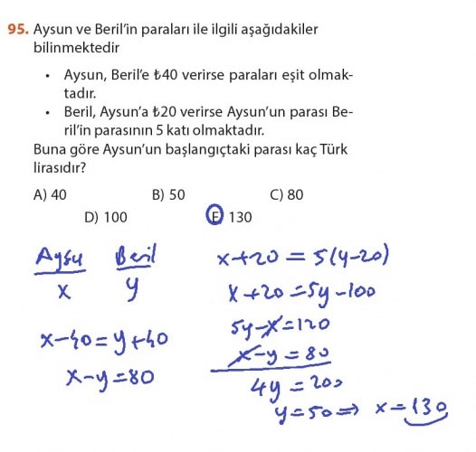 9. Sınıf Matematik Sayfa 184-194 Cevapları 95